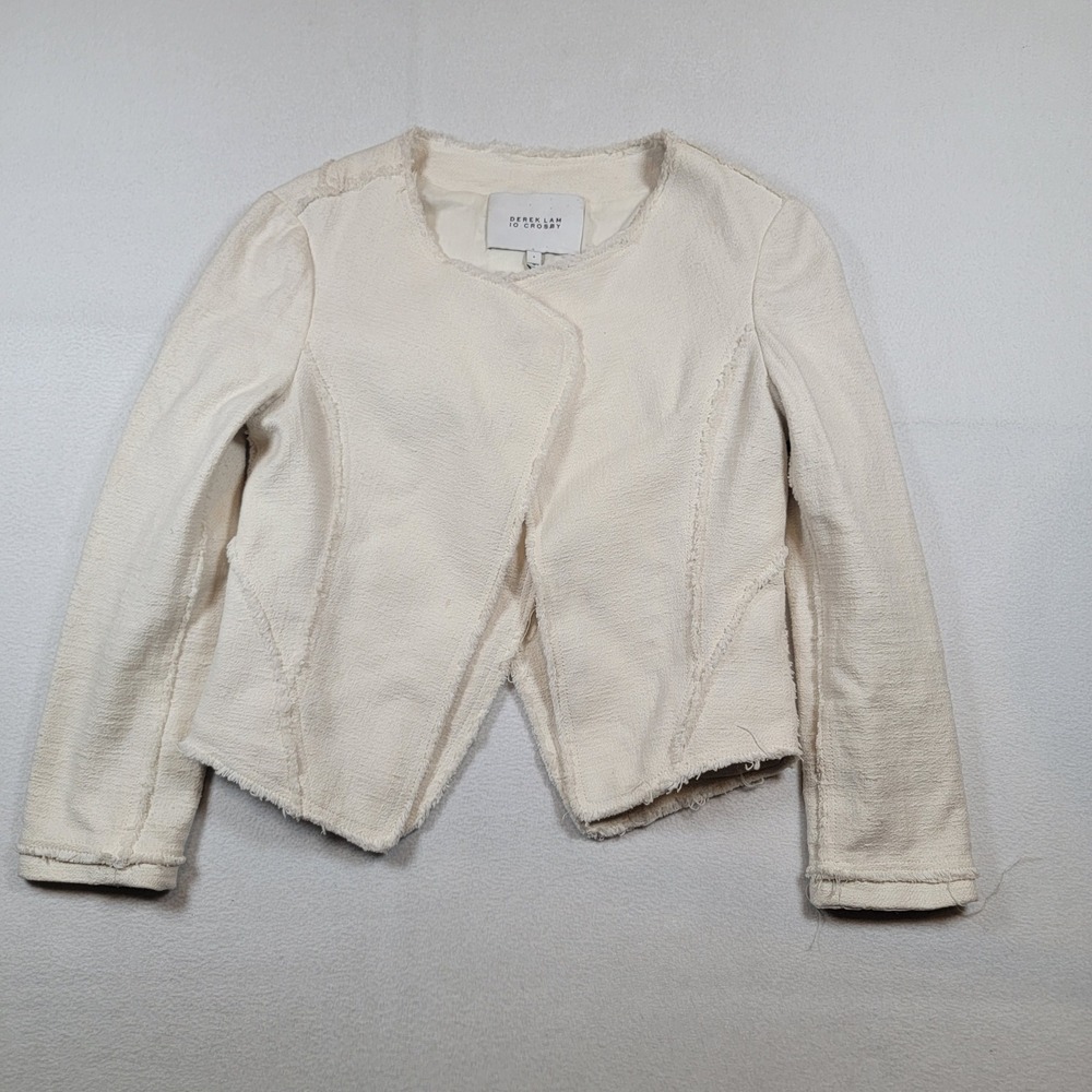 Derek Lam Io Crosby Ivory Textured Frayed Edge Cropped Jacket Womens Sz 8